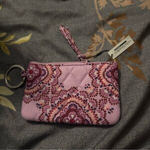 Vera Bradley Pink Quilted Floral Zip Card Case with Key Ring
